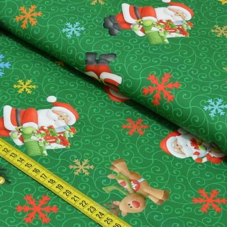 Tecido Estampado para Patchwork - Natal: Noel e Rudolph Verde (0,50x1,40)