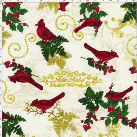 Tecido Estampado para Patchwork - Natal Pássaros Natalinos Cor 01 (0,50x1,40)