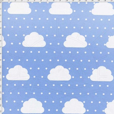 Tecido Estampado para Patchwork - Nuvens Pequenas com Poá Azul Cor 02 (0,50x1,40)