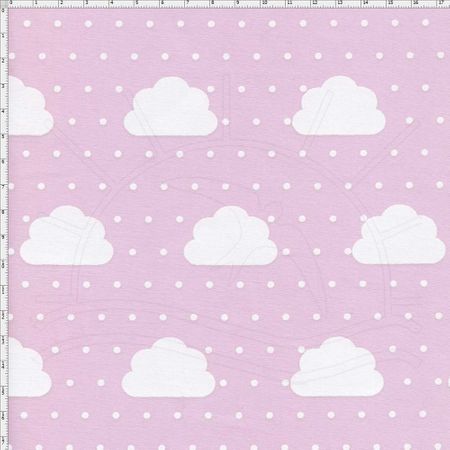 Tecido Estampado para Patchwork - Nuvens Pequenas com Poá Rosa Cor 01 (0,50x1,40)