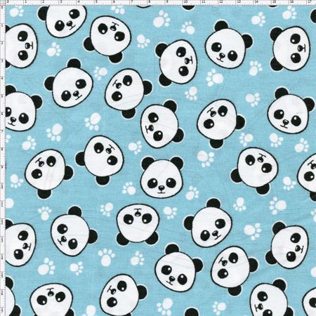 Tecido Estampado para Patchwork - Panda: Panda com Patas Fundo Azul (0,50x1,40)