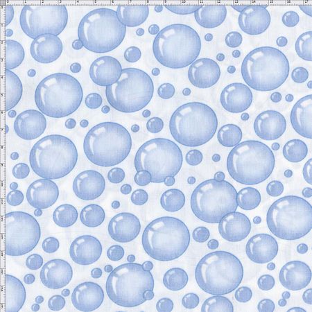 Tecido Estampado para Patchwork - Peter Paiva: Bolas de Sabão Azul (0,50x1,40)