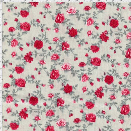 Tecido Estampado para Patchwork - Petits Roses II Rosas Miúdas Bege com Rosas Vermelhas (0,50x1,40)