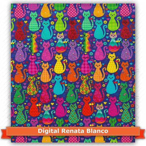 Tecido Estampado para Patchwork - Renata Blanco Cats (0,50x1,40)