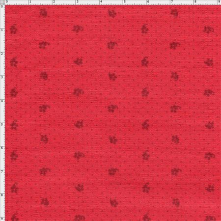 Tecido Estampado para Patchwork - Roda de Cores Mini Flor Fundo Vermelho (0,50x1,40)
