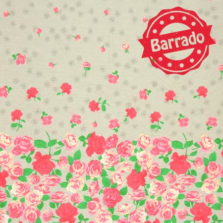 Tecido Estampado para Patchwork - Roses By Mirella Nakata: Barrado de Rosas Cinza (0,50x1,40)