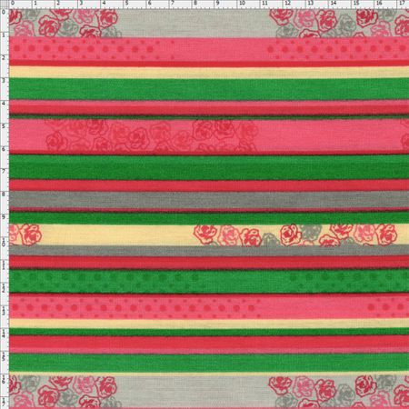 Tecido Estampado para Patchwork - Roses By Mirella Nakata: Listrados com Rosas Cinza (0,50x1,40)