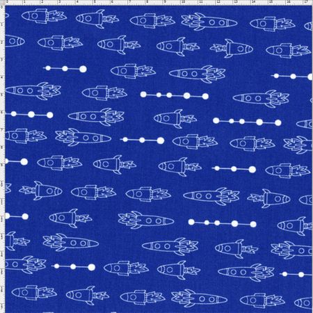 Tecido Estampado para Patchwork - Saturno Foguetes Monoton Azul (0,50x1,40)