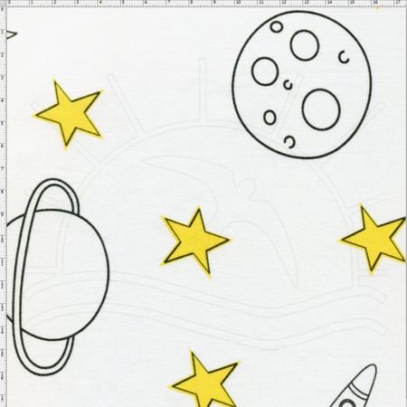 Tecido Estampado para Patchwork - Saturno Percal Estrelas Planetas e Foguetes (0,50x1,40)