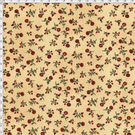 Tecido Estampado para Patchwork - Sunbonnet Floral Vermelha Fundo Bege (0,50x1,40)