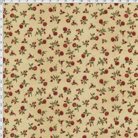 Tecido Estampado para Patchwork - Sunbonnet Floral Vermelho com Fundo Bege Claro (0,50x1,40)
