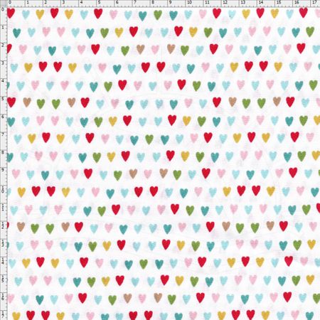 Tecido Estampado para Patchwork - Sweet Garden: Corações Color (0,50x1,40)