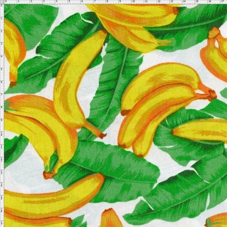 Tecido Estampado para Patchwork - Tropical Fruits Bananas com Folha Cor 01 (0,50X1,40)