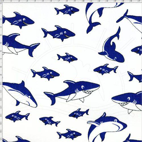 Tecido Estampado para Patchwork - Tubarão Fundo Branco Cor 01 (0,50x1,40)