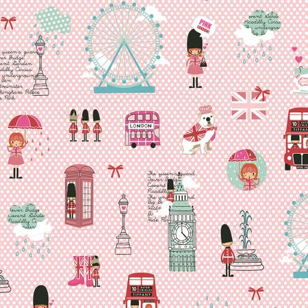 Tecido Estampado para Patchwork - Vanessa Guimarães Coleção London - Pink London Rosa (0,50x1,40)