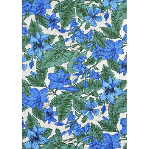 Tecido Jacquard Estampado Flor Hibiscus Azul - 1,40m de Largura