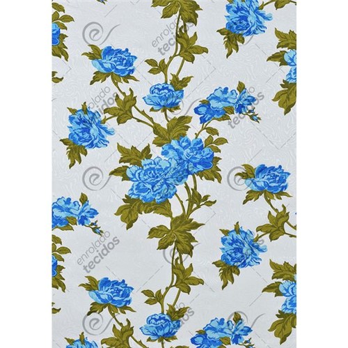 Tecido Jacquard Estampado Floral Azul - 1,40m de Largura