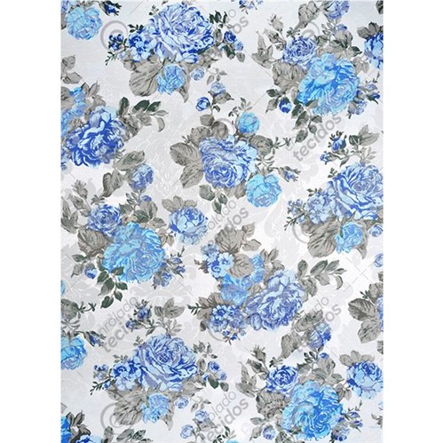 Tecido Jacquard Estampado Floral Azul - 2,80m de Largura