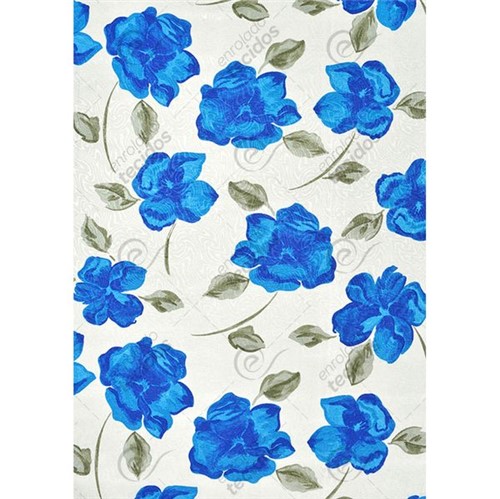 Tecido Jacquard Estampado Floral Azul e Verde Musgo - 1,40m de Largura