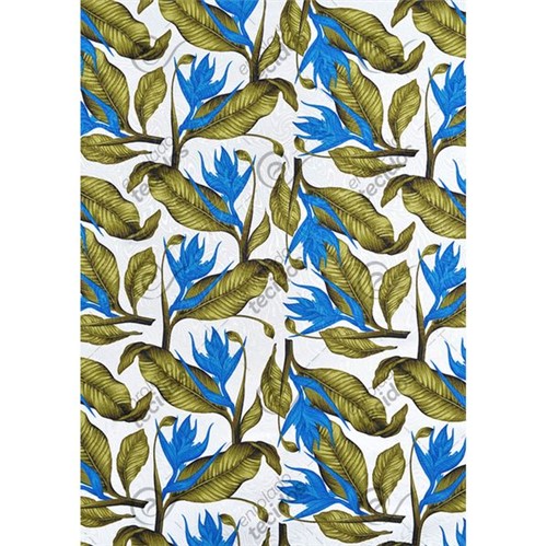 Tecido Jacquard Estampado Floral Azul Verde e Branco - 1,40m de Largura