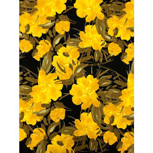 Tecido para Decoração Jacquard Floral Amarelo - Fundo Preto