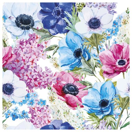 Tecido Quadrado Digital 49 X 49cm - Flores Azuis e Rosa Ref:8043