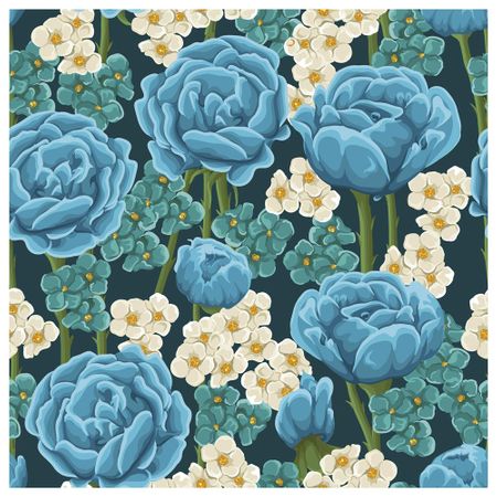 Tecido Quadrado Digital 49 X 49cm - Rosas Azuis