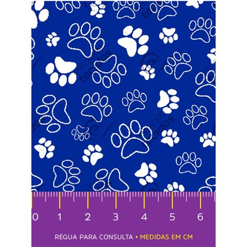 Tecido Tricoline Estampado Patinha Cachorro Azul - 1,50m de Largura