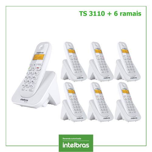 Telefone Intelbras Sem Fio Digital Ts 3110 + 6 Ramais Ts 3111 Branco