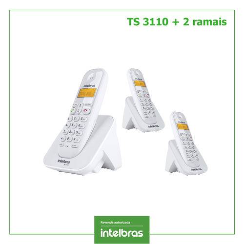 Telefone Intelbras Sem Fio Digital Ts 3110 + 2 Ramais Ts 3111 Branco