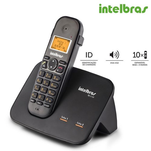 Telefone Sem Fio com Entrada para 2 Linhas Preto TS5150 4125150 – Intelbras