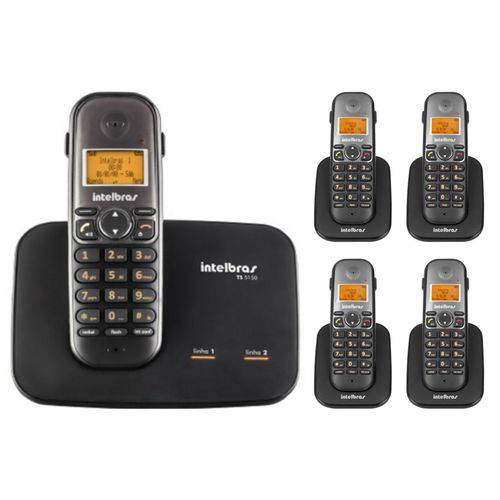 Telefone Sem Fio Digital com Entrada para 2 Linhas Ts 5150 com 4 Ramal Adicional Ts 5121 Intelbras