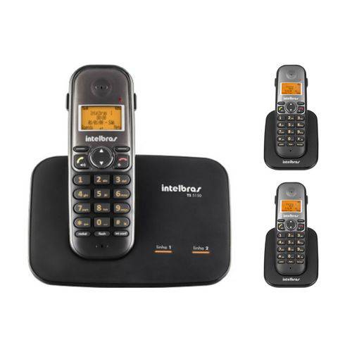 Telefone Sem Fio Digital com Entrada para 2 Linhas Ts 5150 com 2 Ramal Adicional Ts 5121 Intelbras