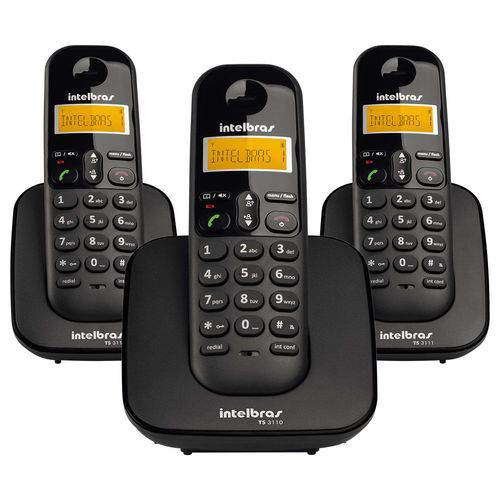 Telefone Sem Fio Intelbras TS3113 Base e 2 Ramais Dect 6.0 Preto
