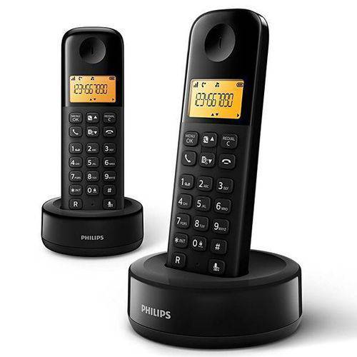 Telefone Sem Fio Philips D130 Duo D1302b/55 com Identificador de Chamadas - Pret