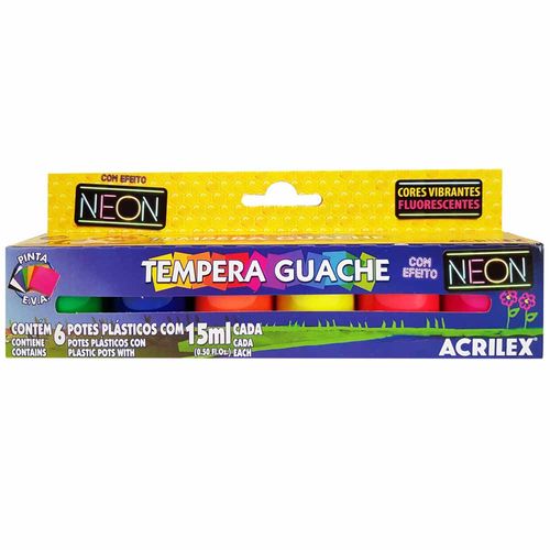 Tempera Guache 6 Cores Neon Acrilex 1026084