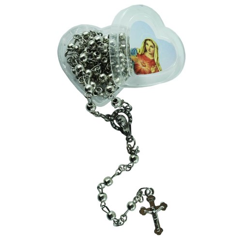 Terço Prata de Sagrado Coração de Maria com Embalagem | SJO Artigos Religiosos