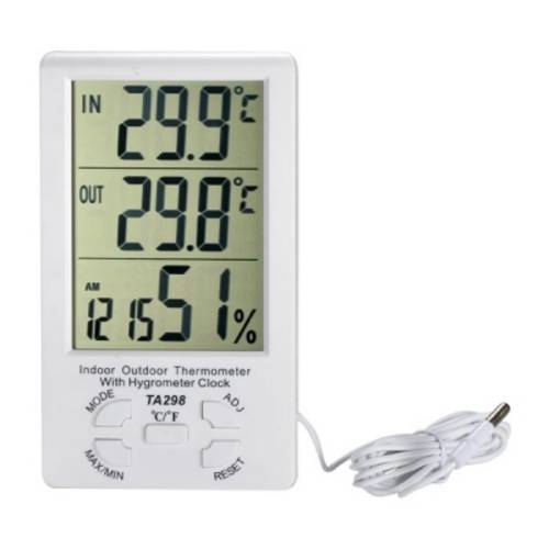 Termo Higrometro Digital Profissional Ta298 com Medidor de Temperatura e Umidade Interno e Externo