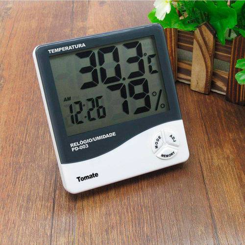 Termômetro Digital e Higrômetro Medir Umidade do Ar Relógio Digital e Alarme