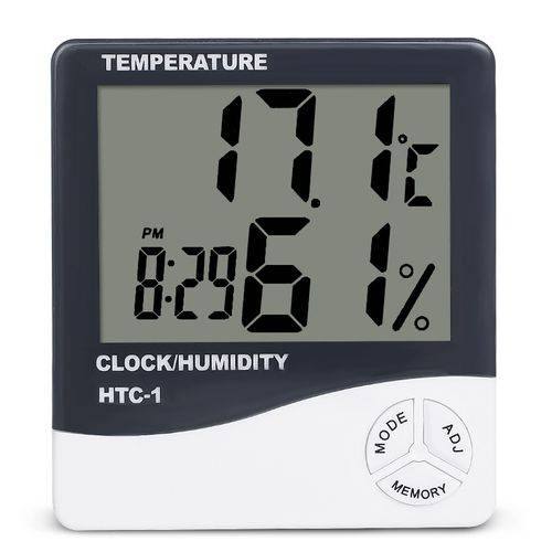 Termômetro e Higrômetro Digital com Relógio e Alarme