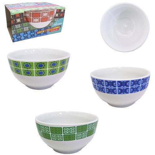 Tigela de Porcelana Redonda Bowl Azulejo Sortidos 500ml