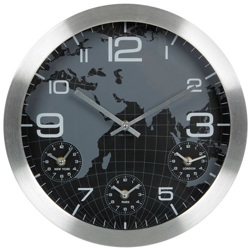 Time Zone Relógio Parede 35 Cm Aluminio/preto