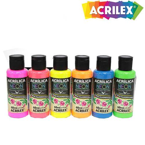Tinta Acrílica Neon 60ml 03960 - 6 Cores - Acrilex
