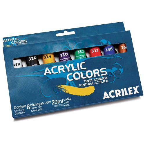 Tinta Acrylic Colors Acrilex - Estojo com 8 Bisnagas