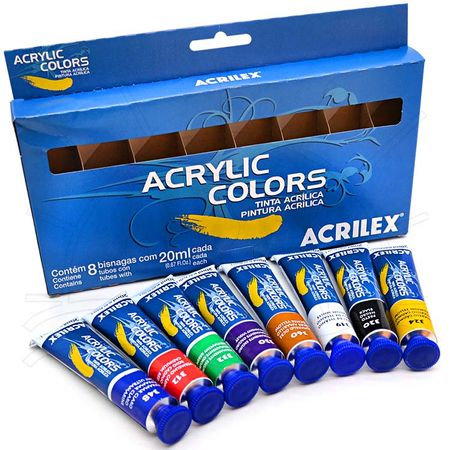Tinta Acrylic Colors Acrilex - Estojo com 8 Bisnagas