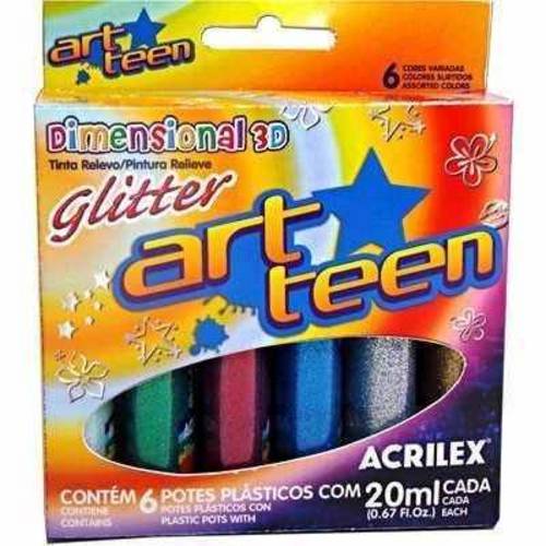 Tinta Dimensional 3D Glitter Acrilex C/ 6 Cores 12206