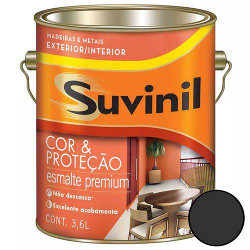 Tinta Esmalte Sintético Cor e Proteção Brilhante para Madeira e Metal Preto 3,6 Litros - 53376179 -