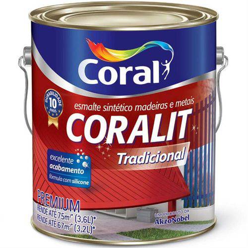 Tinta Esmalte Sintético Coralit Tradicional Brilhante para Madeira e Metal Branco 3,6 Litros - CORAL