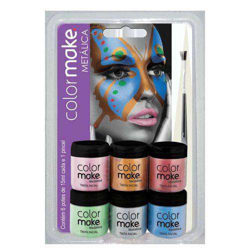 Tinta Facial Color Make Líquida Metálica 06 Potes e Pincel