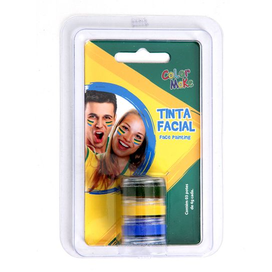 Tinta Facial Cremosa Kit com 3 Verde Amarelo e Azul - Copa do Mundo